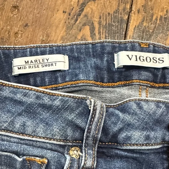 Vigoss Distressed Dark Blue Denim Roll-Cuff Shorts - Picture 5 of 5